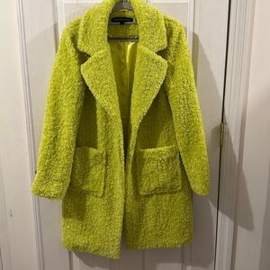 French Connection, Women's Faux Shearling Teddy Lapel Midi Coat, Green, Small